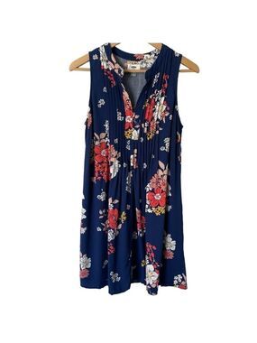 Old Navy Floral Dress Sz S Navy Blue Sleeveless Pleated Mini Summer Spring Short